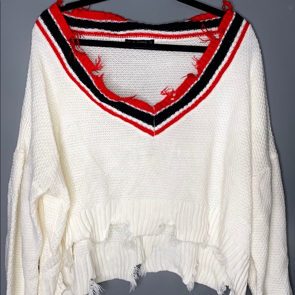 Off the shoulder ripped sweater